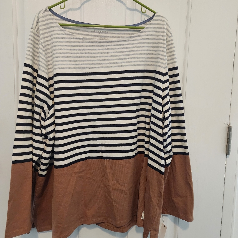 Talbots Beige and White Striped Knit Top